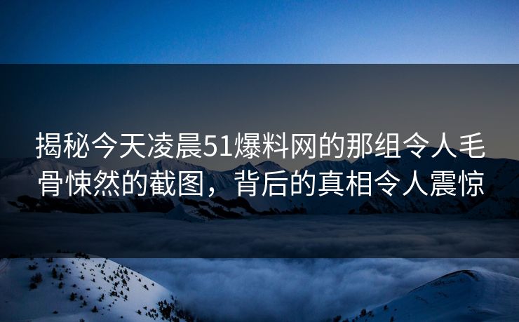 揭秘今天凌晨51爆料网的那组令人毛骨悚然的截图，背后的真相令人震惊